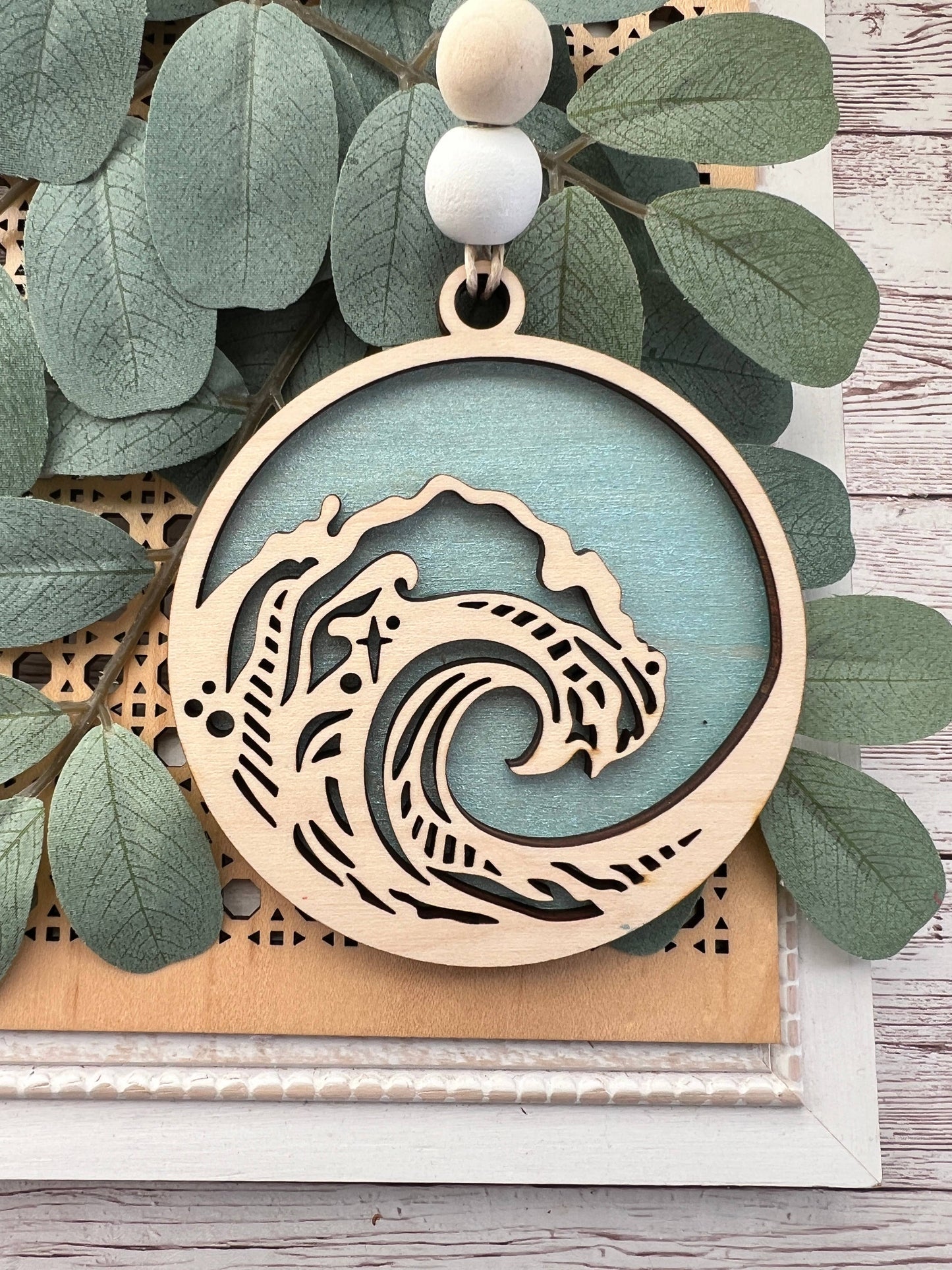 Ocean waves hand painted Wood ornament