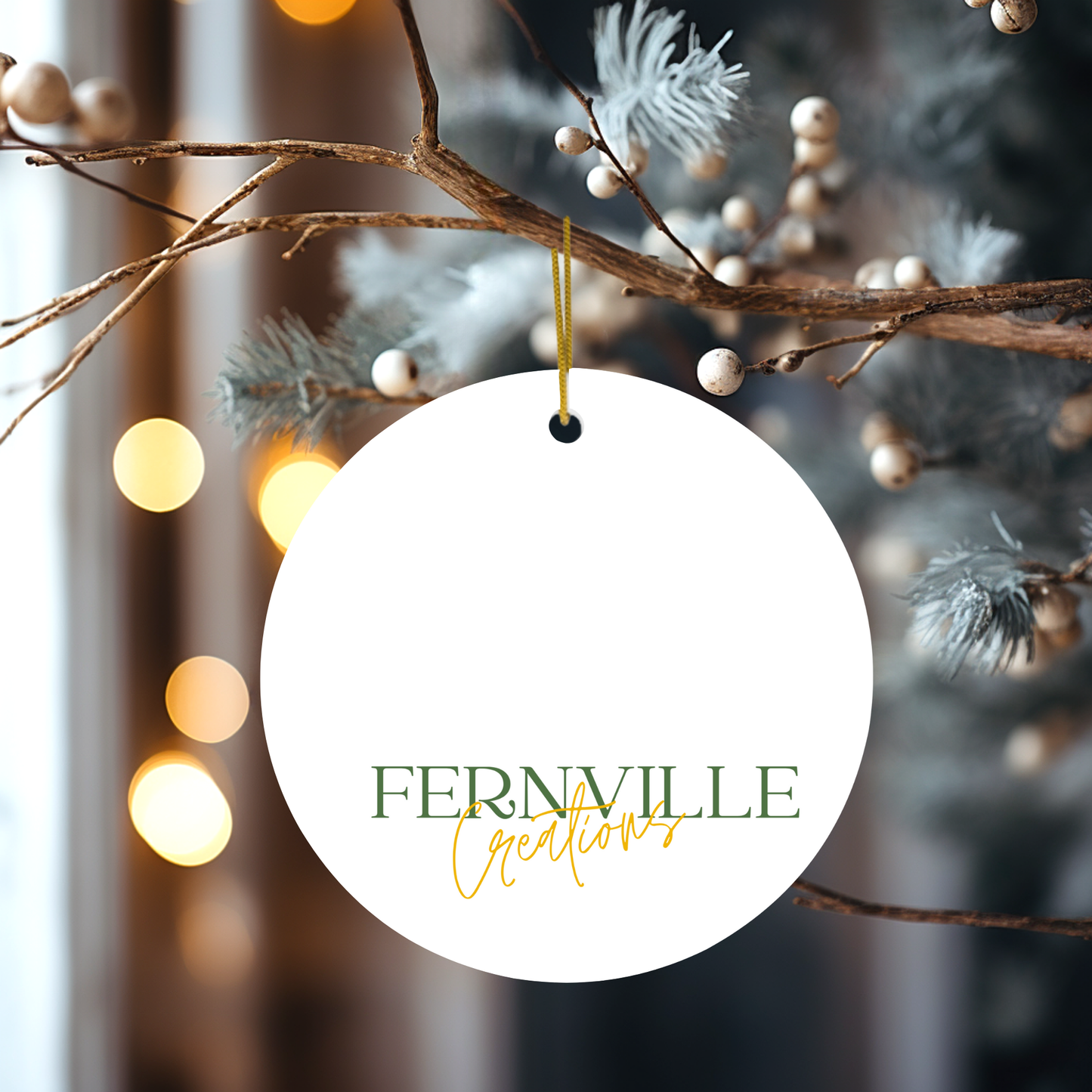 Starry Night Teal & Gold Celestial Keepsake Ornament: One Side Only (Fernville logo on back)