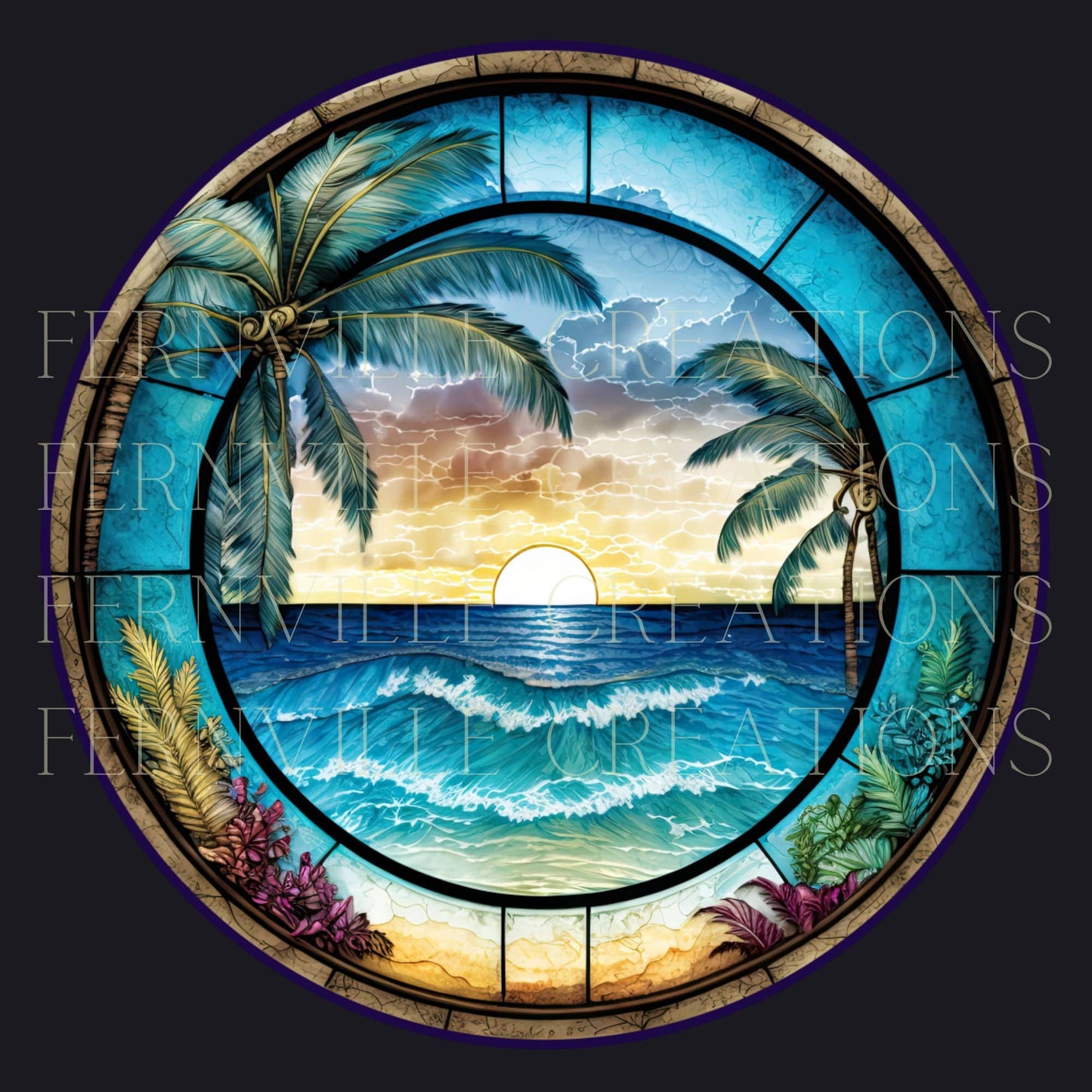 Tropical Beach Ceramic Coaster with Cork Backing: 3.6 Inch Glossy
