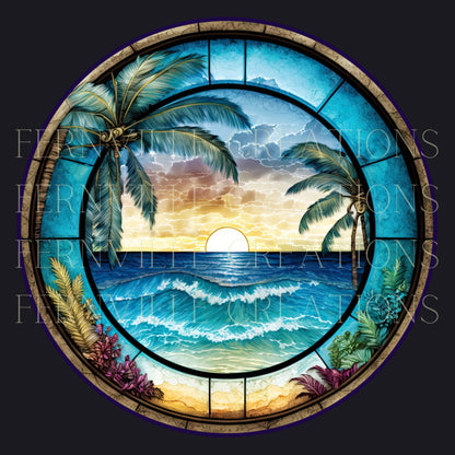 Tropical Beach Ceramic Coaster with Cork Backing: 3.6 Inch Glossy