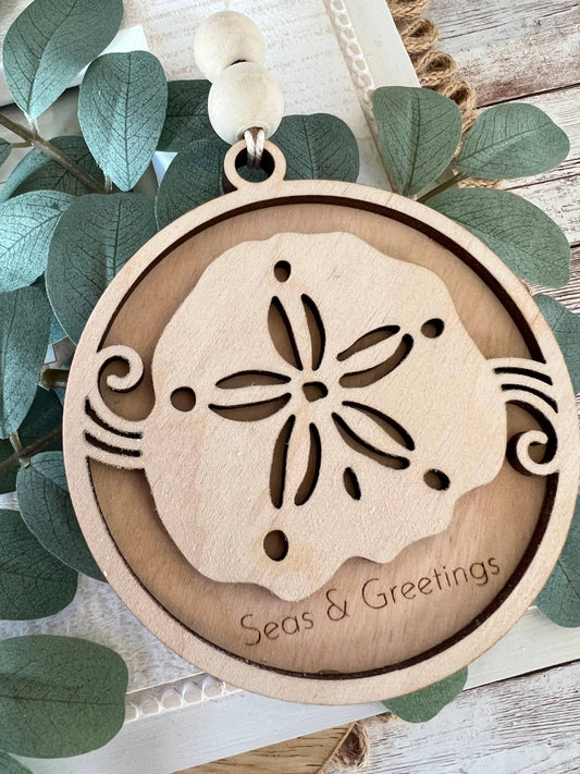 Wood ornament sand dollar hand painted maple wood 