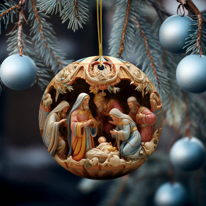 Christmas Nativity Flat Disc Ornament, Religious Gift: One Side Only (Fernville logo on back)