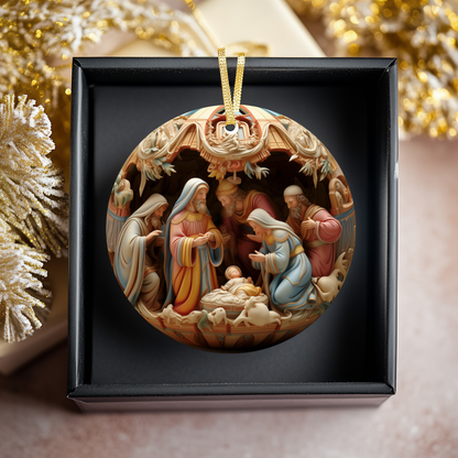 Christmas Nativity Flat Disc Ornament, Religious Gift: One Side Only (Fernville logo on back)
