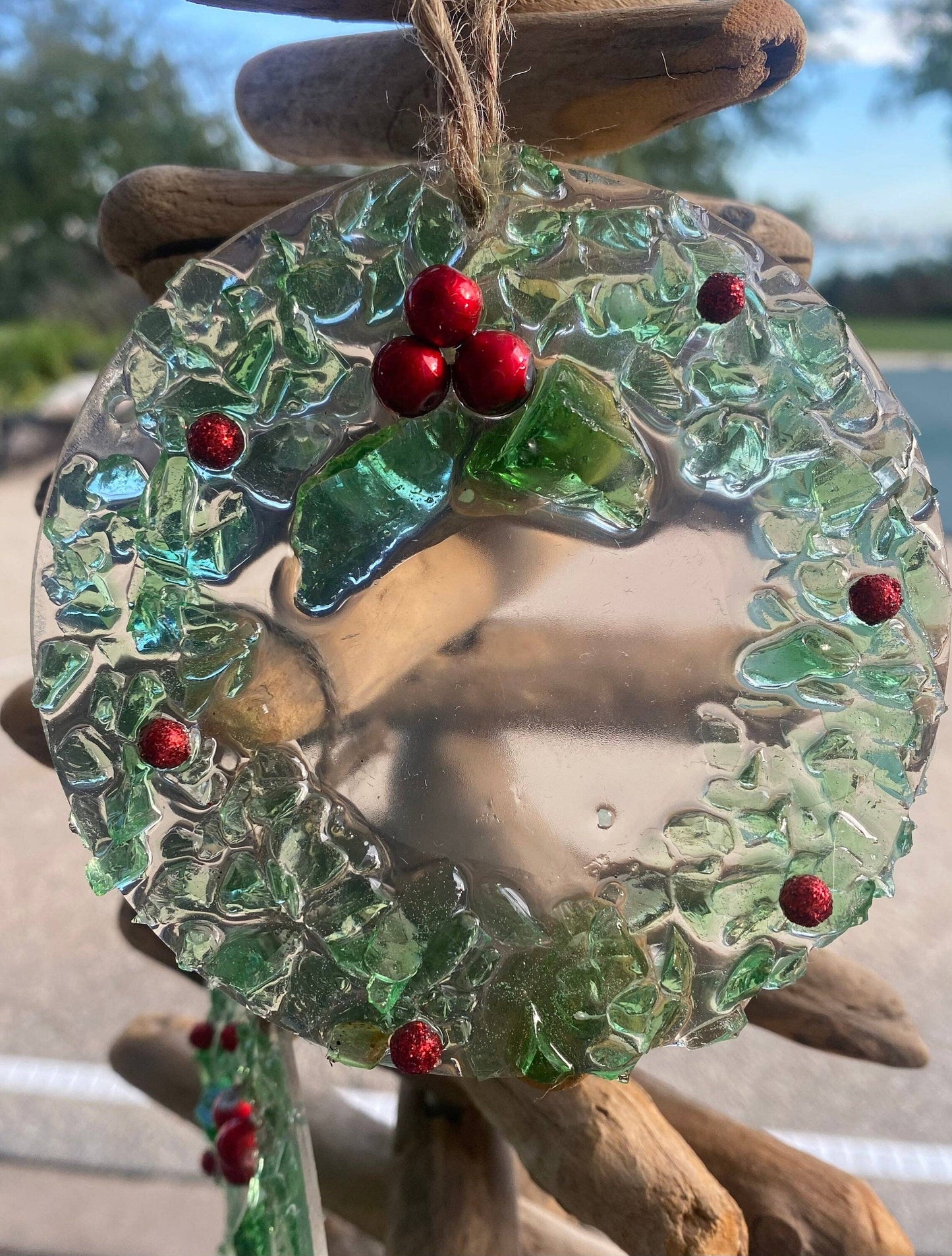 Coastal Christmas Ornament- Wreath with red berries