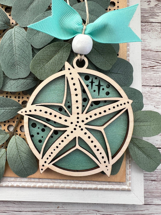 Wood ornament hand painted watercolor beach 